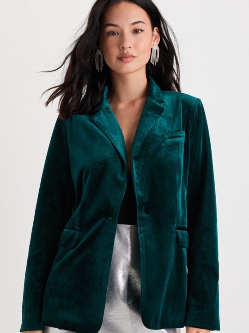 Lulus Upper Class Aesthetic Emerald Green Velvet Blazer - Size M